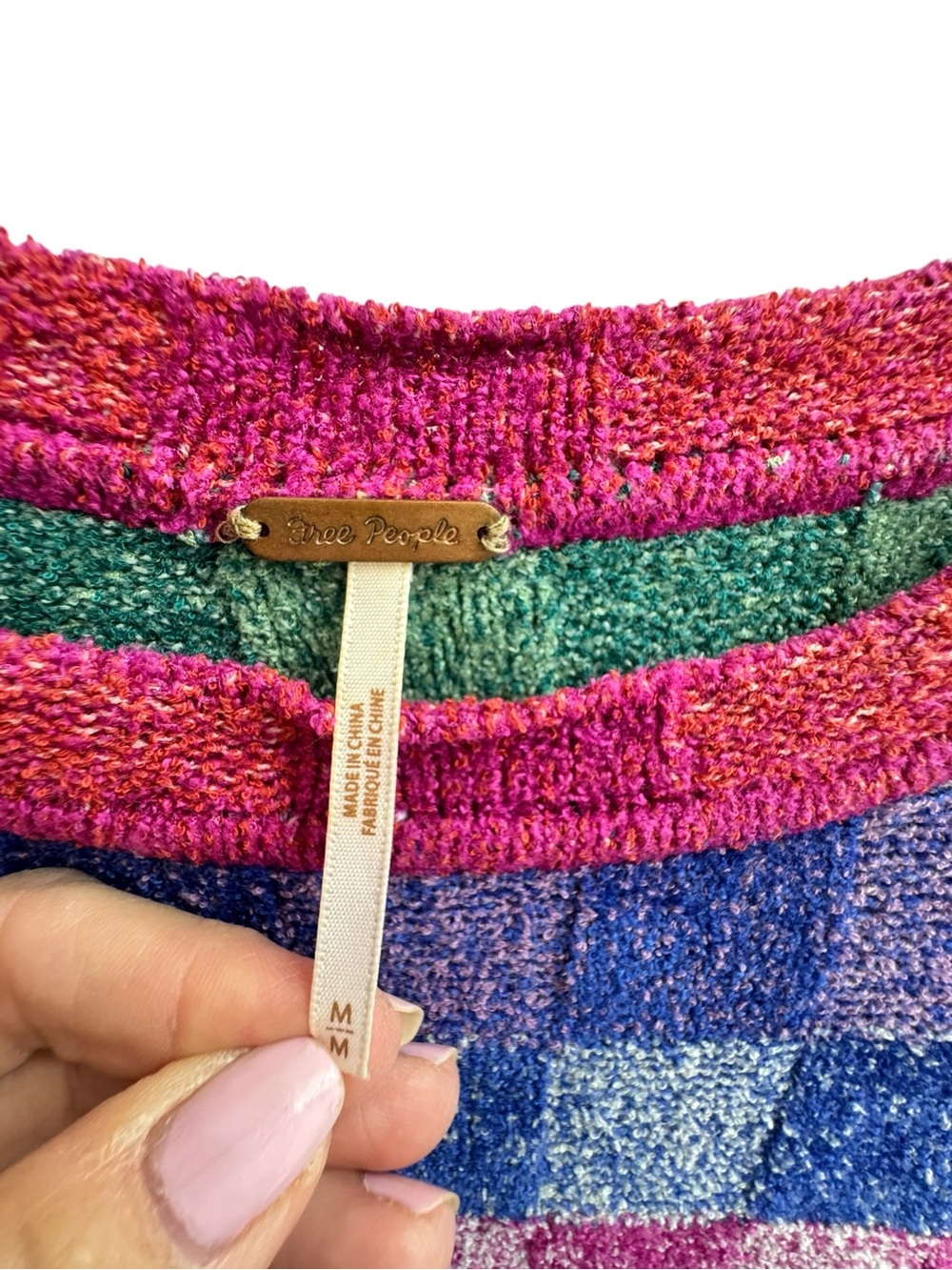 Free People Sweater Top Women Medium Pink Blue Short Sleeve Knit Hudson M - Picture 4 of 9